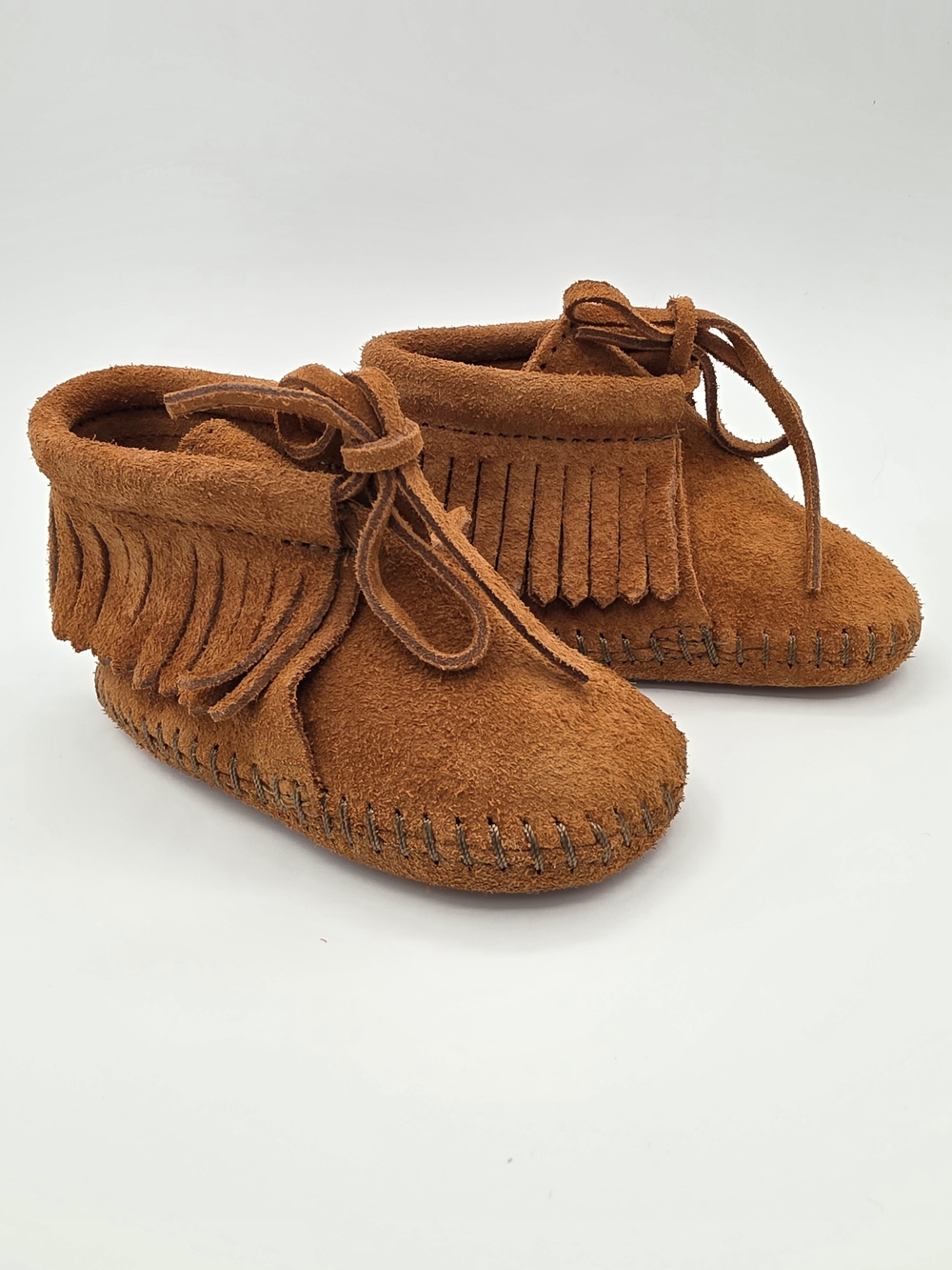 Minnetonka Suede Fringe Leather Moccasin Booties Infant Size 3 New without Tags